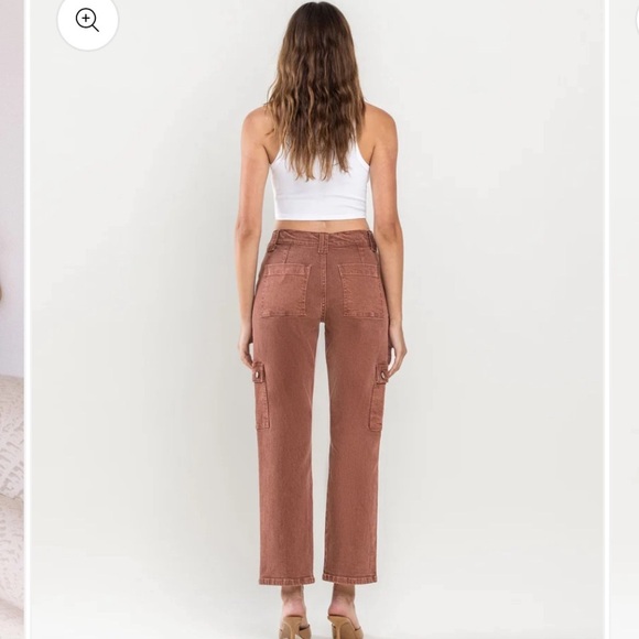 Vervet Rust Color Straight Leg Cargo Jeans with Elastic Waist. - Picture 13 of 16